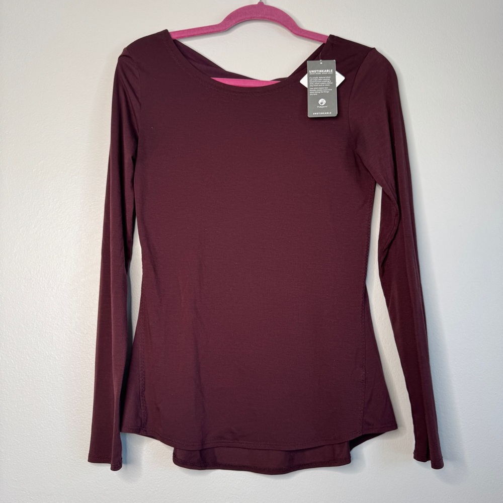 Athleta Cassis Open Back Flexlight Twist Purple Top Stretch XXS Unstinkable 2XS - Picture 6 of 12